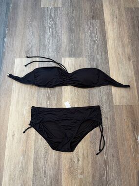 LOFT Black Bandeau Bikini Set with Adjustable Side Ties
